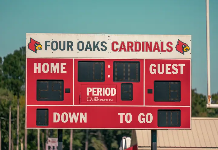 Four Oaks Cardinals scoreboard at the home field